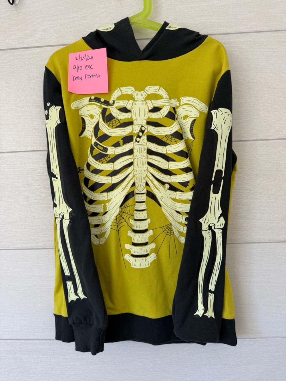 Kids Glow Skeleton Hoodie Sweatshirt - Yellow & Black